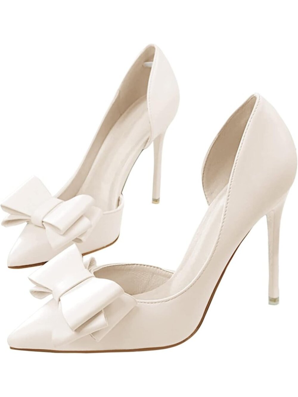 Women's White Faux Leather Closed Pointed Toe Stiletto Slip on Pumps